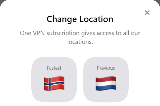 Change Location window with the Fastest and Previous tiles